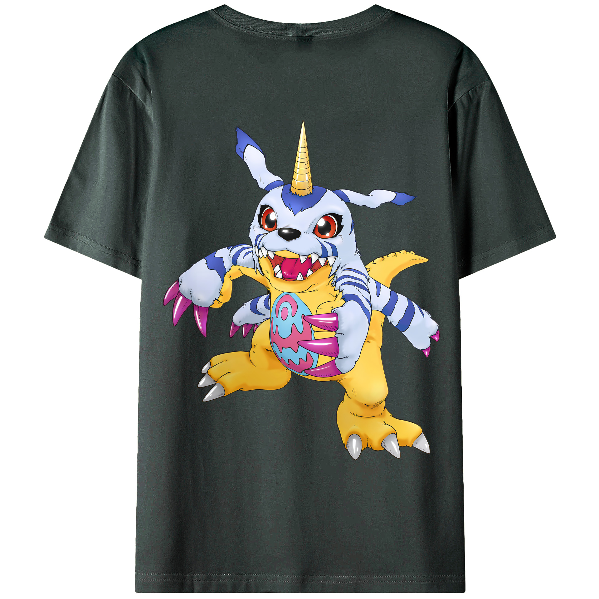 （画像用） Digimon デジタルモンスター/デジモン 綿100％ メンズ半袖Tシャツ（バックプリント） 通気性